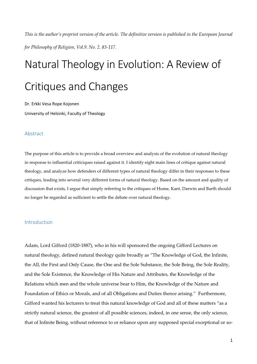 Natural Theology in Evolution: a Review of Critiques and Changes