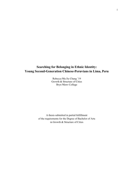 Searching for Belonging in Ethnic Identity: Young Second-Generation Chinese-Peruvians in Lima, Peru