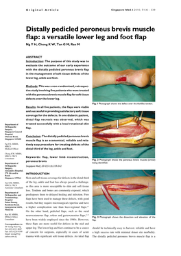 Distally Pedicled Peroneus Brevis Muscle Flap: a Versatile Lower Leg and Foot Flap Ng Y H, Chong K W, Tan G M, Rao M