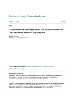 Discrimination As a Business Policy: the Misuse and Abuse of Corporate Social Responsibility Programs