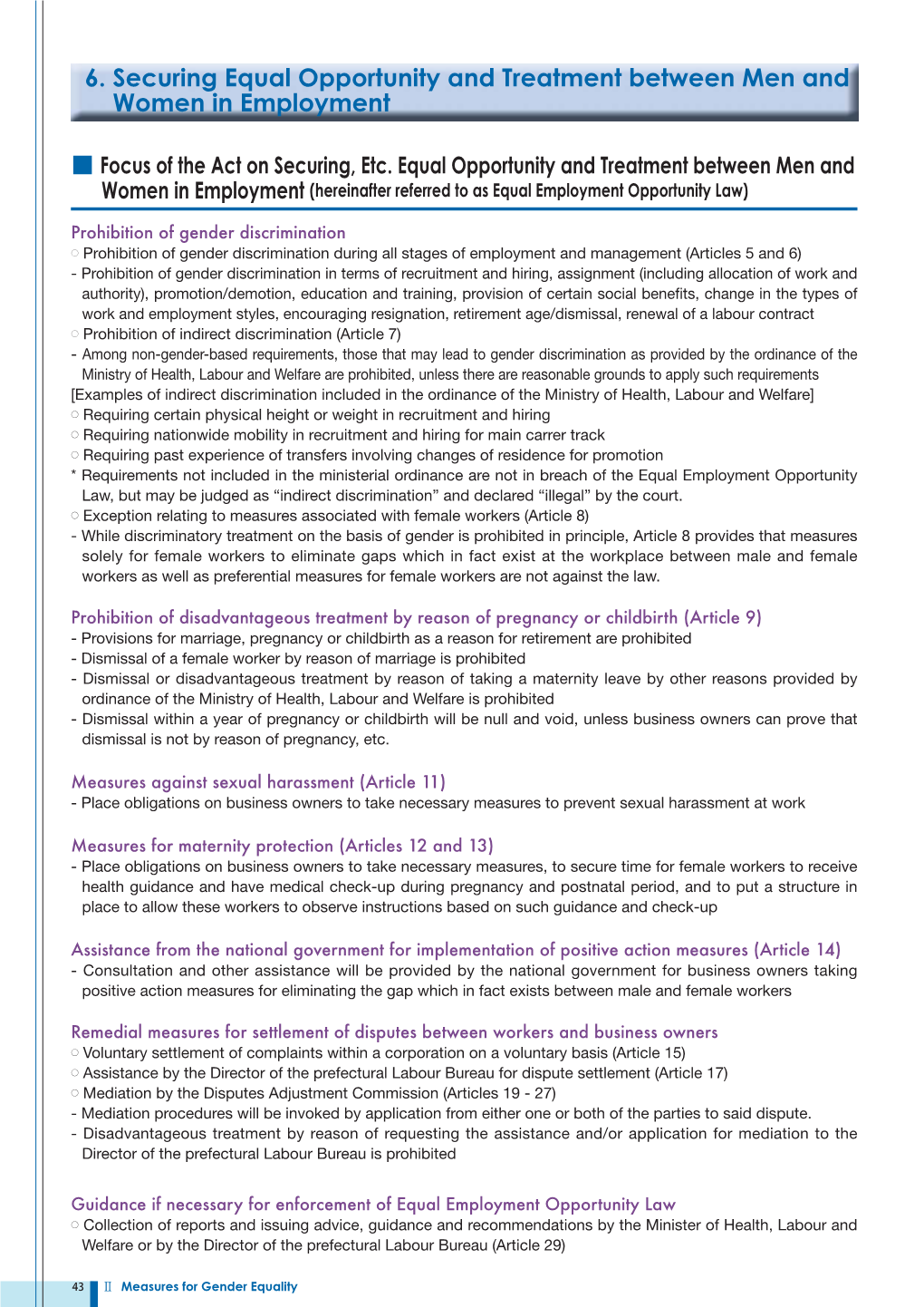 6. Securing Equal Opportunity and Treatment Between Men and Women in Employment