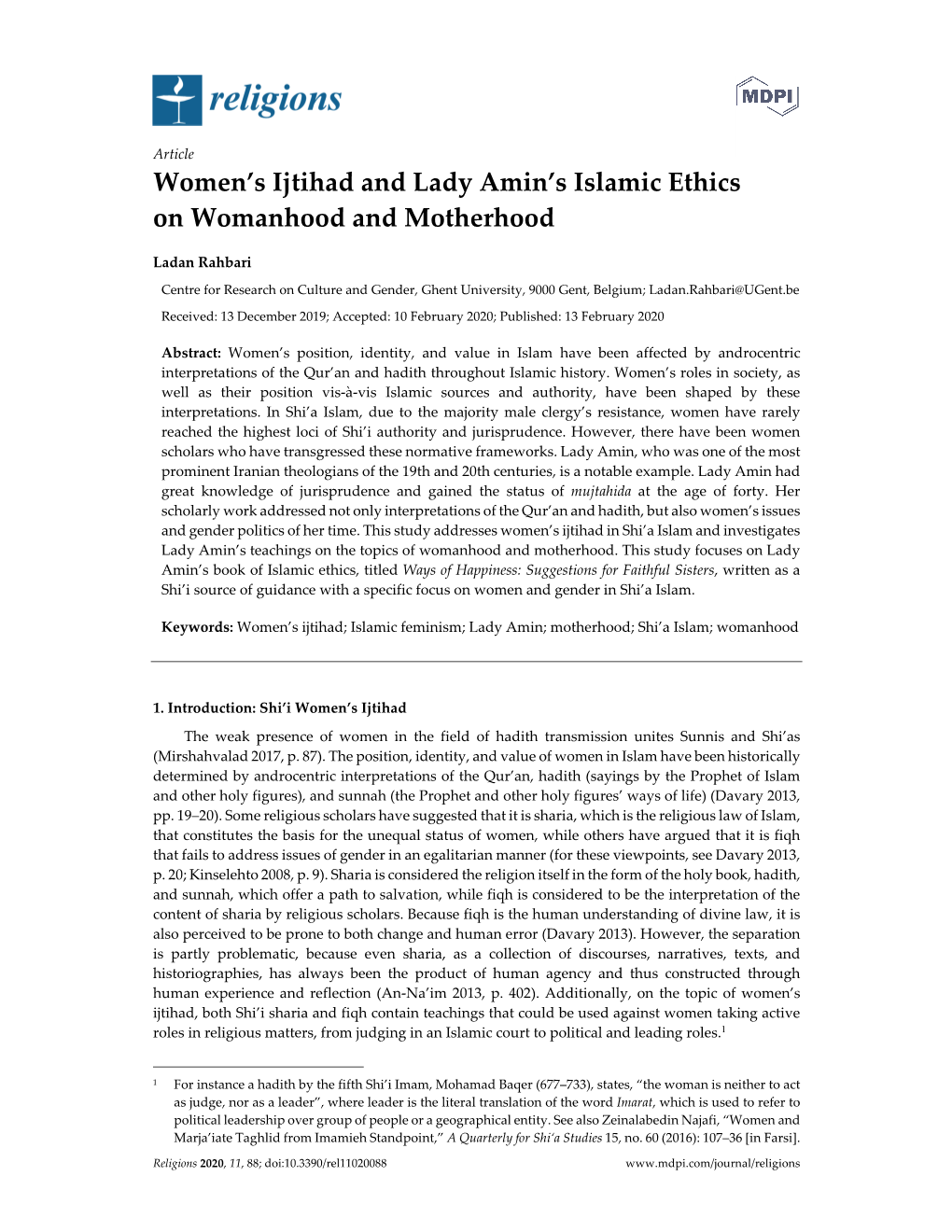 Women's Ijtihad and Lady Amin's Islamic Ethics On