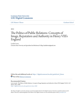Concepts of Image, Reputation and Authority in Henry VIII's England