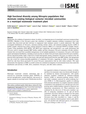 High Functional Diversity Among Nitrospira Populations That Dominate Rotating Biological Contactor Microbial Communities in a Municipal Wastewater Treatment Plant