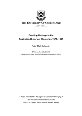 Creating Heritage in the Australian Historical Miniseries 1978–1995