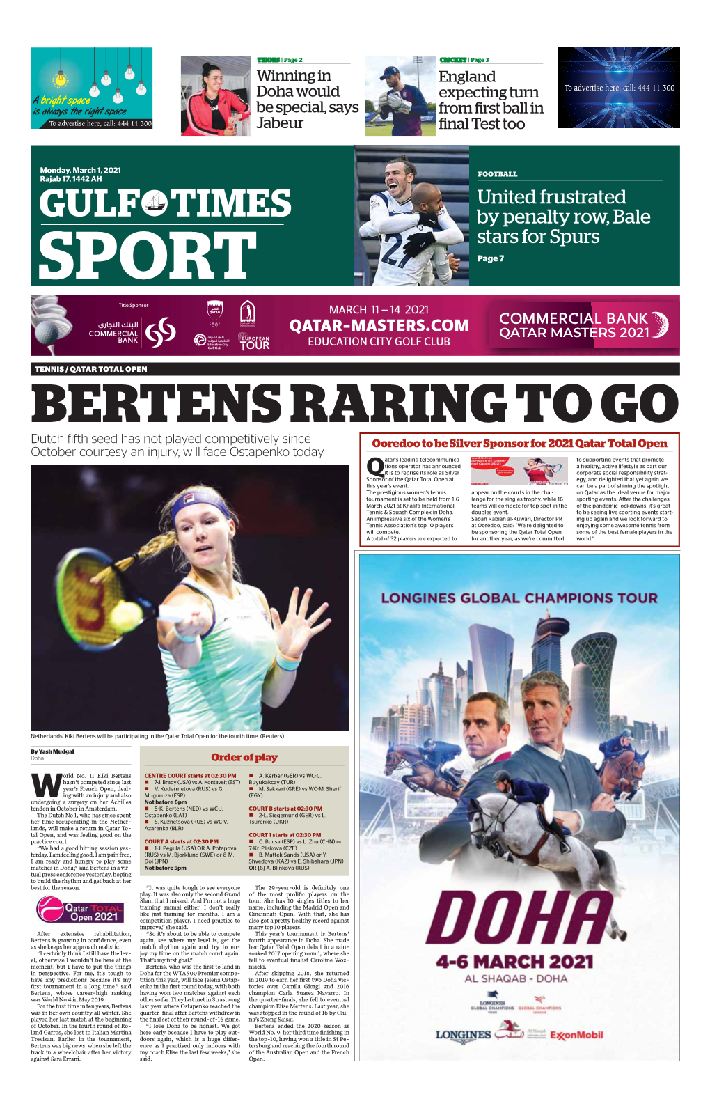 Bertens Raring to Go