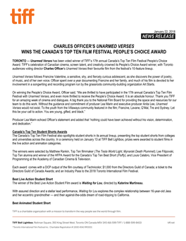 News Release. Charles Officer's Unarmed Verses