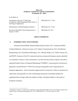 Joint Comments I. Introduction and Summary