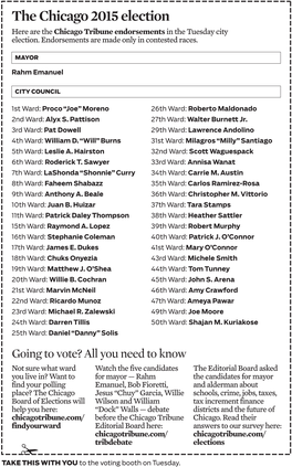 The Chicago 2015 Election Here Are the Chicago Tribune Endorsements in the Tuesday City Election