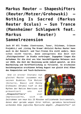 Markus Reuter Oculus) – Sun Trance (Mannheimer Schlagwerk Feat