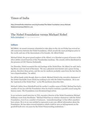 Times of India the Nobel Foundation Versus Michael Nobel