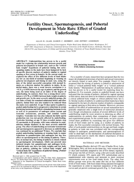 Fertility Onset, Spermatogenesis, and Pubertal Development in Male Rats: Effect of Graded U Nderfeeding1
