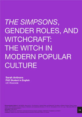 The Simpsons, Gender Roles, and Witchcraft: the Witch in Modern Popular Culture” [Online Article], 452ºF