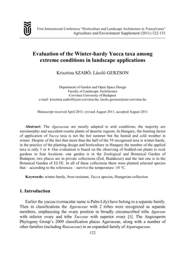 Evaluation of the Winter-Hardy Yucca Taxa Among Extreme Conditions in Landscape Applications