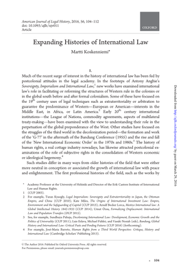 Expanding Histories of International Law Martti Koskenniemi*