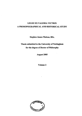 LEGIO Xx VALERIA VICTRIX a PROSOPOGRAPHICAL and HISTORICAL STUDY