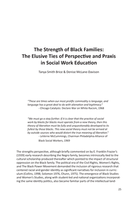 The Strength of Black Families: the Elusive Ties of Perspective and Praxis in Social Work Education