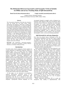 The Distinction Between Unaccusative and Unergative Verbs in Turkish: an Offline and an Eye Tracking Study of Split Intransitivity