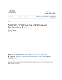 Common Psycholinguistic Themes in Mass Murderer Manifestos Laura E