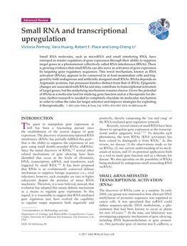 Small RNA and Transcriptional Upregulation Victoria Portnoy, Vera Huang, Robert F