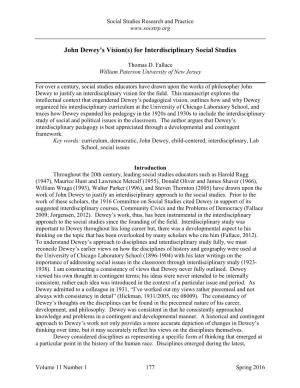 John Dewey's Vision(S) for Interdisciplinary Social Studies