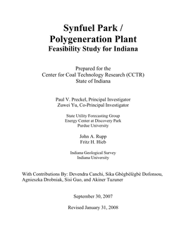 Feasibility Study for Siting a Synfuel Park/Polygeneration Plant in Indiana