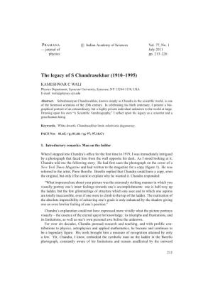 The Legacy of S Chandrasekhar (1910–1995)