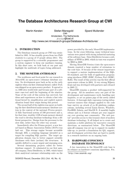 The Database Architectures Research Group at CWI