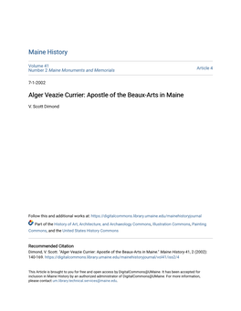 Alger Veazie Currier: Apostle of the Beaux-Arts in Maine