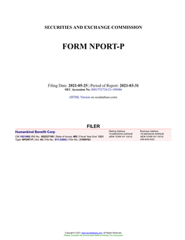 Humankind Benefit Corp Form NPORT-P Filed 2021