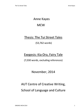 Anne Kayes MCW Thesis: the Tui Street Tales Exegesis