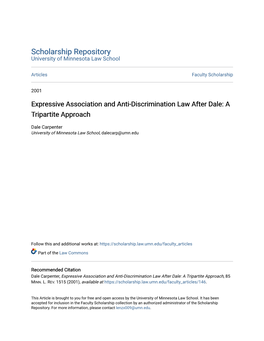 Expressive Association and Anti-Discrimination Law After Dale: a Tripartite Approach