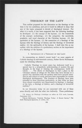 THEOLOGY of the LAITY 1 R. Aubert, La Théologie Catholique Au Milieu Du Xxe Steele, Louvain, Irish Theological Quarterly, 21 (1
