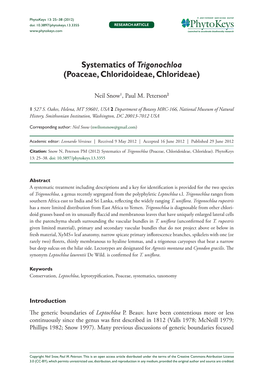 Poaceae, Chloridoideae, Chlorideae) 25 Doi: 10.3897/Phytokeys.13.3355 Research Article Launched to Accelerate Biodiversity Research