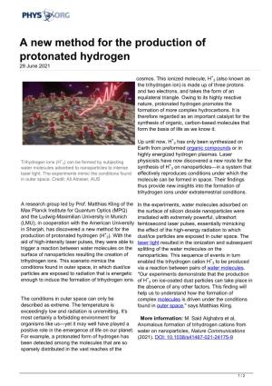 A New Method for the Production of Protonated Hydrogen 29 June 2021