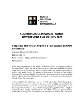 SOLER Geopolitics of the MENA Region Summerschool2021