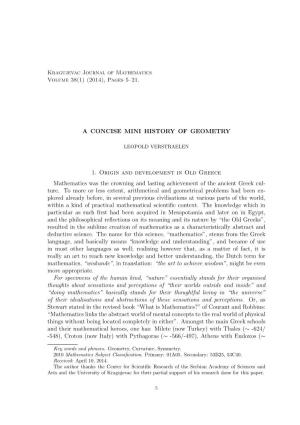 A CONCISE MINI HISTORY of GEOMETRY 1. Origin And