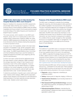 FOCUSED PRACTICE in HOSPITAL MEDICINE Maintenance of Certification (MOC) Examination Blueprint