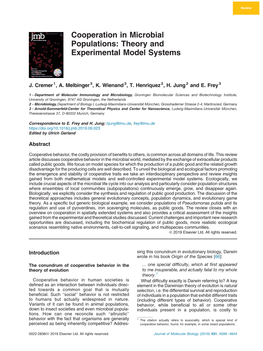 Cooperation in Microbial Populations: Theory and Experimental Model Systems