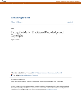 Facing the Music: Traditional Knowledge and Copyright Bryan Bachner