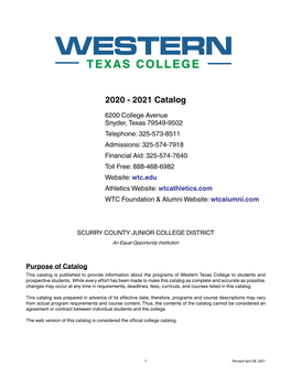 2020-2021 Course Catalog