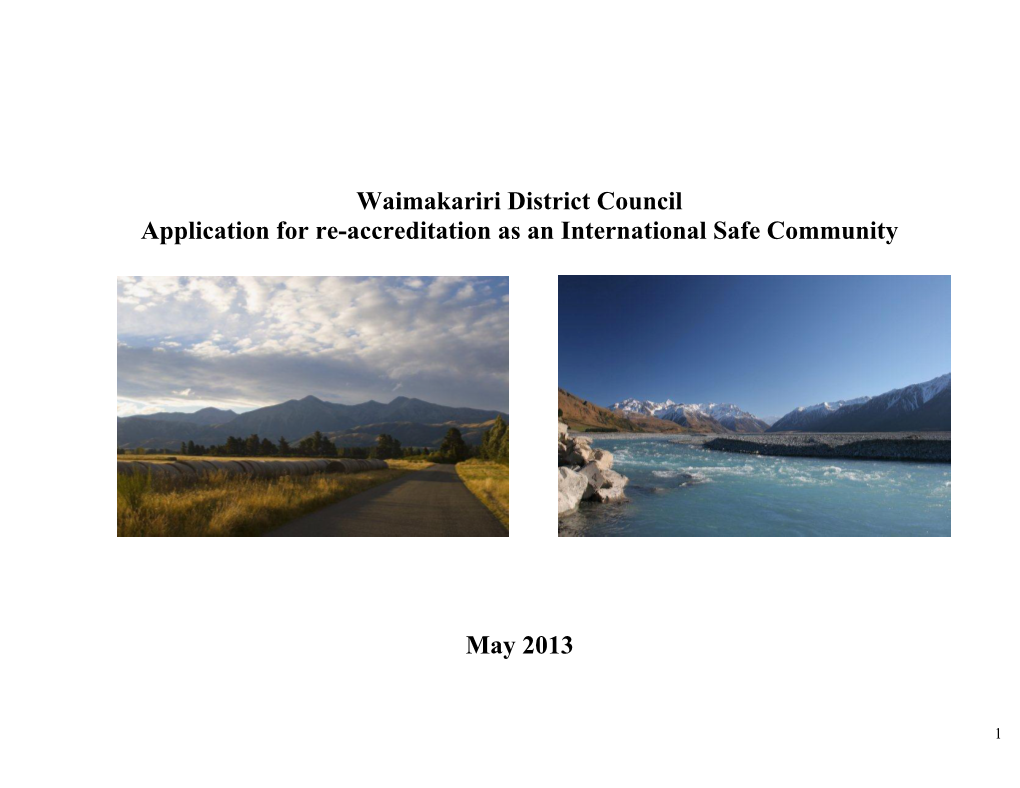 Waimakariri District Council Application for Re-Accreditation As an International Safe Community