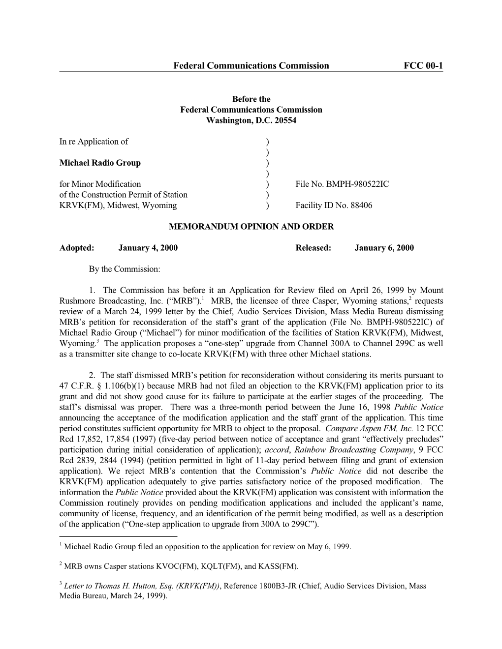 Federal Communications Commission FCC 00-1