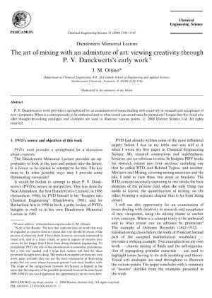 The Art of Mixing with an Admixture of Art: Viewing Creativity Through P. V. Danckwerts's Early Work J
