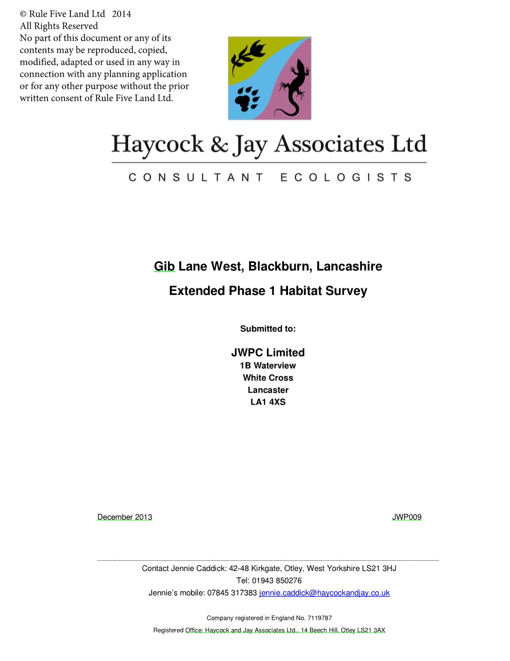 Gib Lane West, Blackburn, Lancashire Extended Phase 1 Habitat Survey