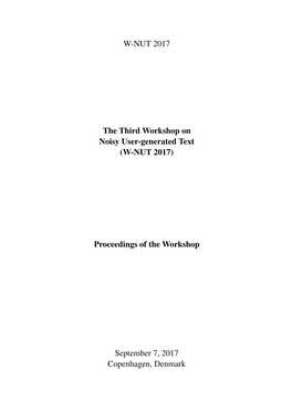 Proceedings of the 3Rd Workshop on Noisy User-Generated Text, Pages 1–10 Copenhagen, Denmark, September 7, 2017