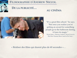 Filmographie D'andrew Niccol Au Cinéma De La Publicité