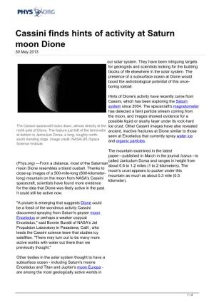 Cassini Finds Hints of Activity at Saturn Moon Dione 30 May 2013