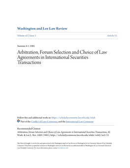 Arbitration, Forum Selection and Choice of Law Agreements in International Securities Transactions