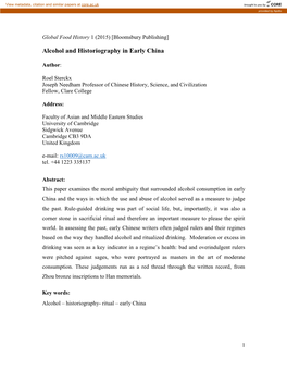 Alcohol and Historiography in Early China